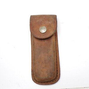 Vintage Schrade USA Made One Blade Folding Knife Leather Belted Carry Case